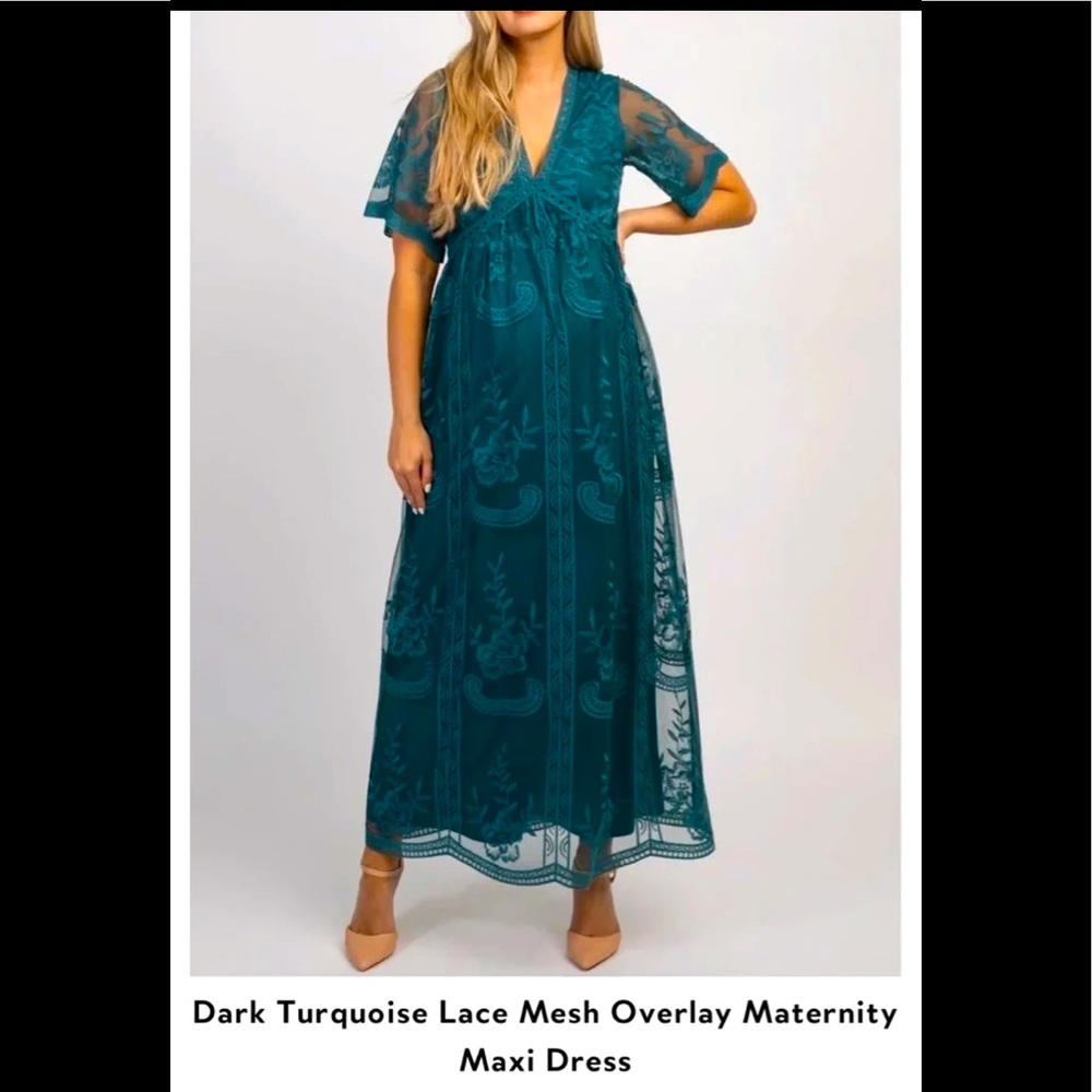 Pinkblush Turquoise Lace Overlay Maternity Dress